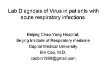 Lab Diagnosis of Virus in patients with acute respiratory infections